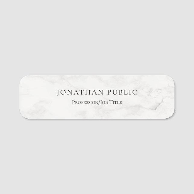 Elegant White Marble Simple Template Modern Name Tag (Front)