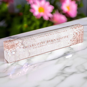 Elegant White Marble Sparkle Rose Gold Glitter Nameplate