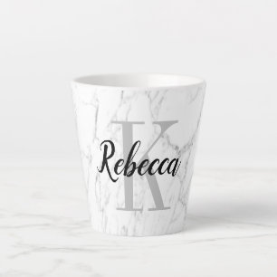 Elegant white marble stone custom monogram latte mug