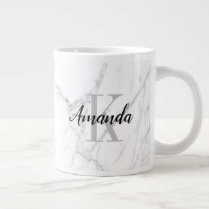 Elegant white marble stone monogram big large size coffee mug