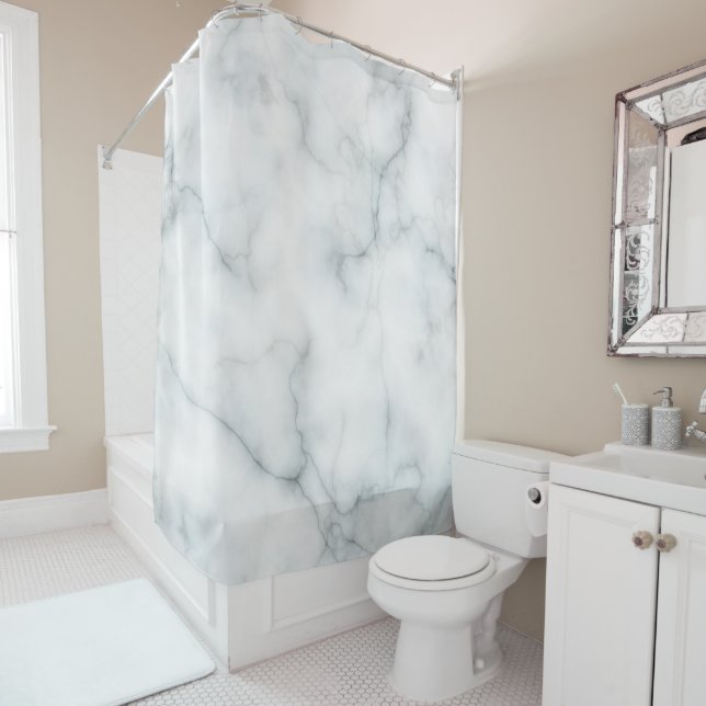 elegant white marble stone shower curtain (In Situ)