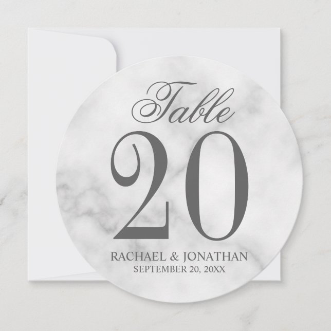 Elegant White Marble Wedding Round Table Number (Front)