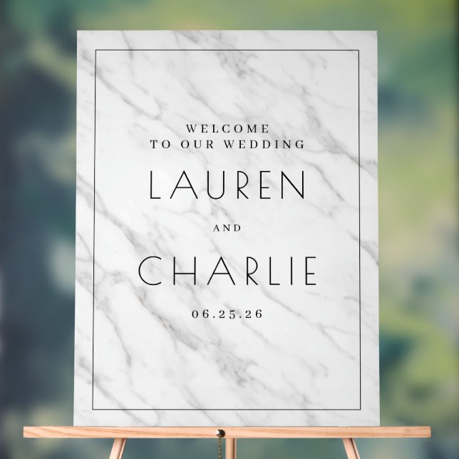 Elegant White Marble Wedding Sign (Neutral)