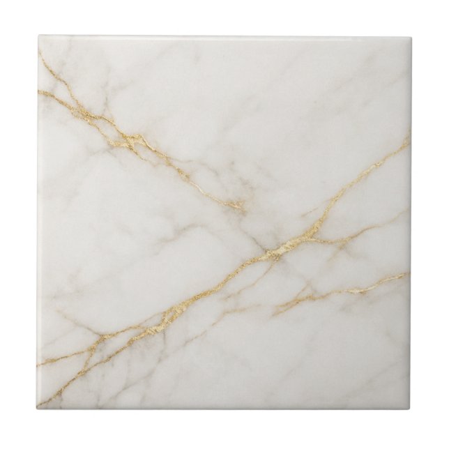 Elegant White Marble with Gold Veins Ceramic Tile (Front)