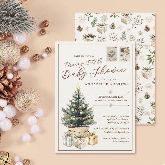Elegant White Merry Little Christmas Baby Shower  Invitation (Creator Uploaded)