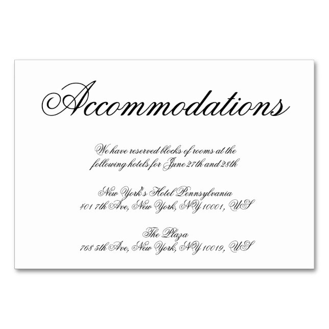 Elegant White Minimal Wedding Accommodation Cards (Front)