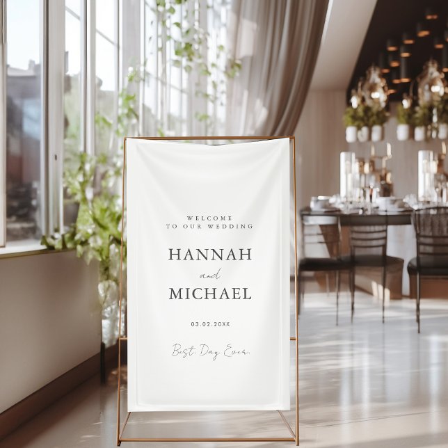 Elegant, White, Minimal Wedding  Banner (Best Day Ever! Modern, white, wedding banner. Elegant handwriting typography.)