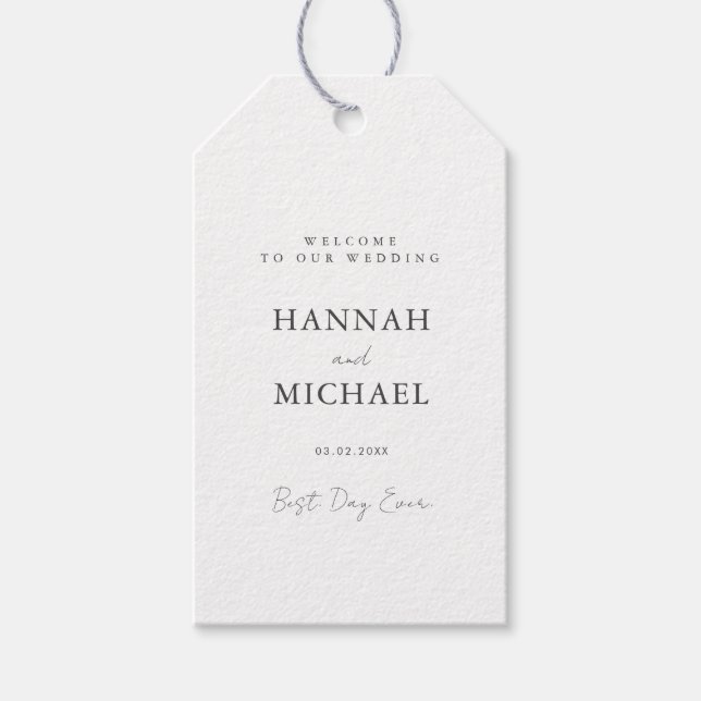Elegant, White, Minimal Wedding  Gift Tags (Front)