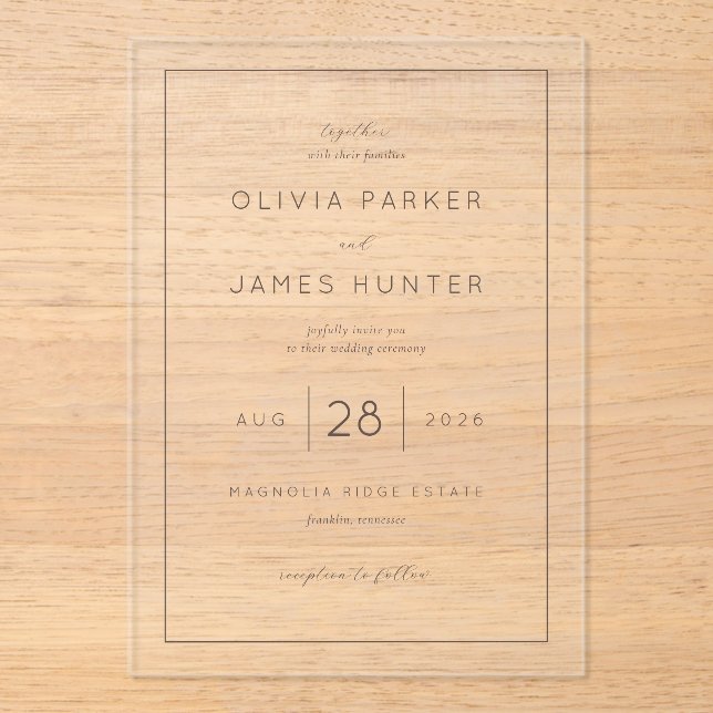 Elegant White Minimalist Calligraphy Acrylic Invitations (Front)