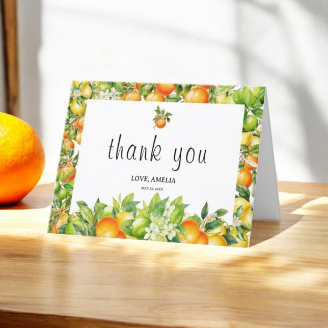 Elegant White Minimalist Floral Citrus Thank You Card (Creator Uploaded)
