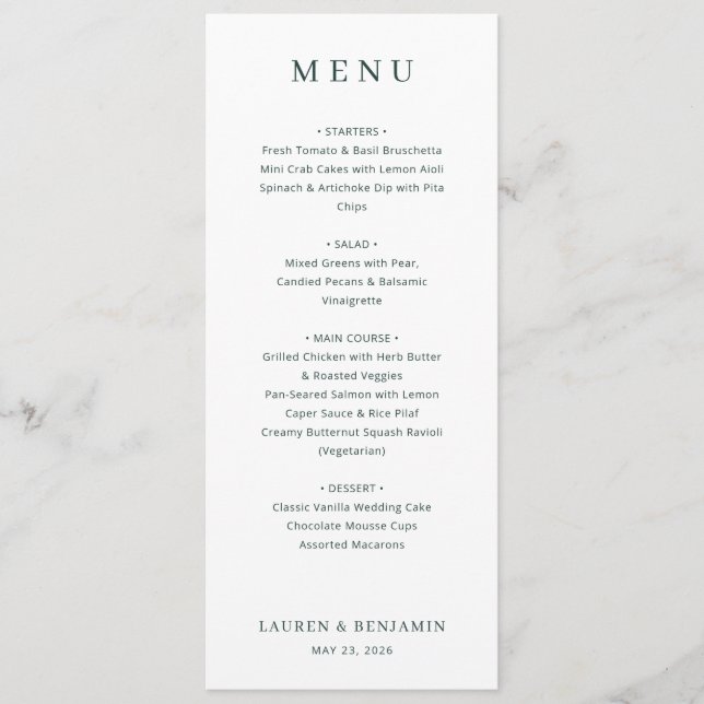 Elegant White Minimalist Menu (Front)