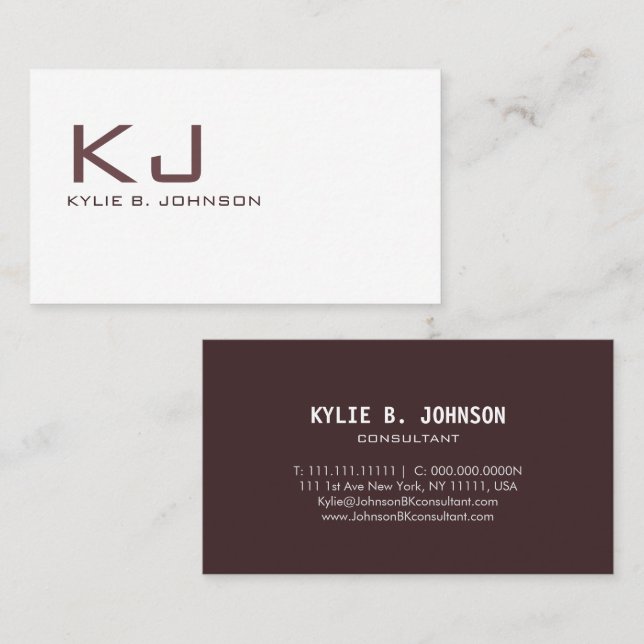 Elegant White Minimalist Monogram Personalised Business Card (Front/Back)