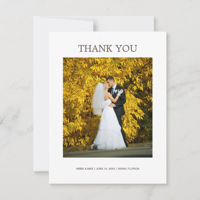 Elegant White Minimalist Wedding Photo    Thank You Card (Front)