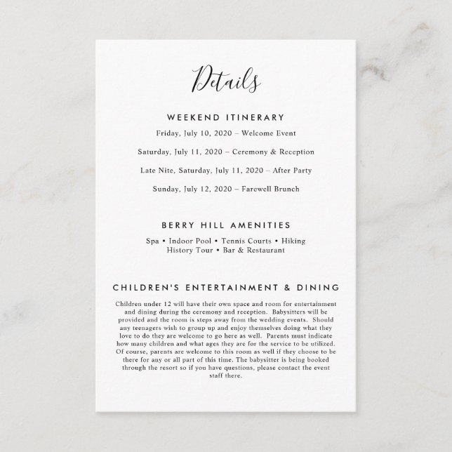 Elegant White Modern Details Enclosure Card (Front)