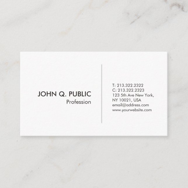 Elegant White Modern Professional Simple Business Card (Front)