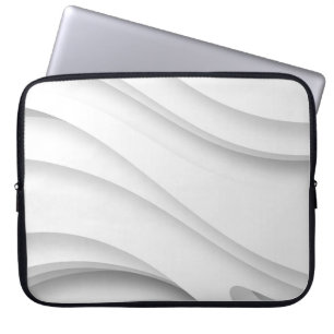 Elegant White Monochrome Abstract Waves Laptop Sleeve
