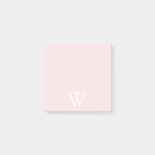 Elegant White Monogram Initial Blush Pink Post-it Notes (Front)