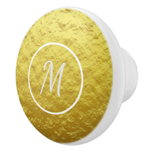 Elegant White Monogram on Gold Background Ceramic Knob