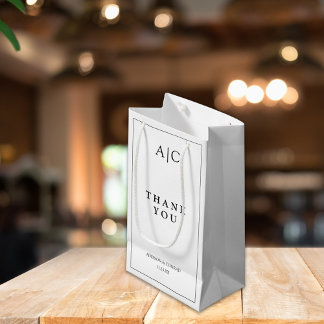 Elegant White Monogram Wedding Small Gift Bag