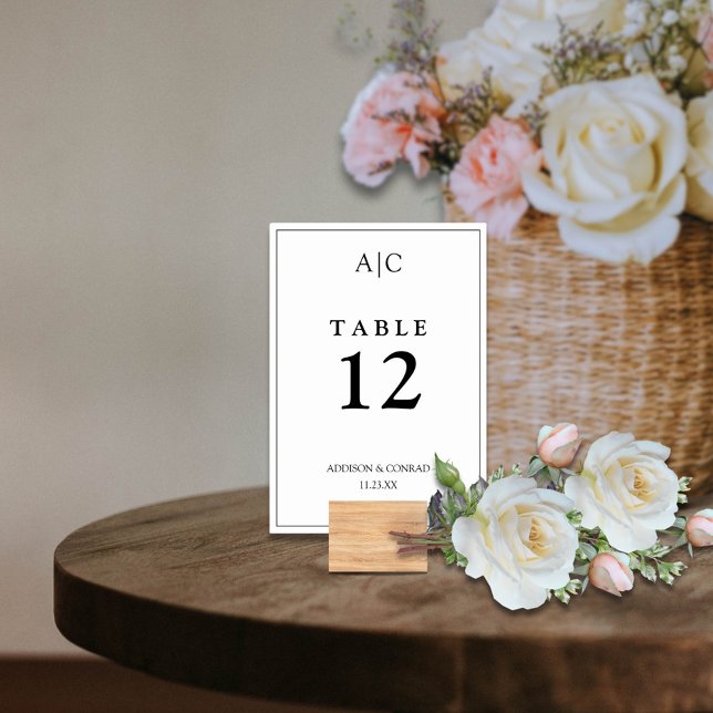Elegant White Monogram Wedding  Table Number (Creator Uploaded)