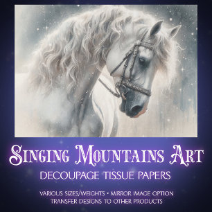 Elegant White Mystical Fairytale Horse Decoupage Tissue Paper