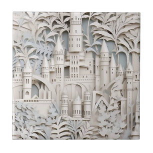 Elegant White Mythical Fantasy Castle Ceramic Tile