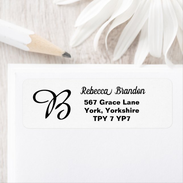 Elegant White Name Monogram Custom Return Address  Label (Insitu)