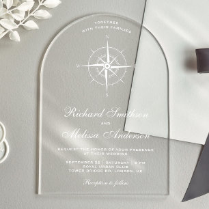 Elegant White Nautical Compass Wedding Acrylic Invitations