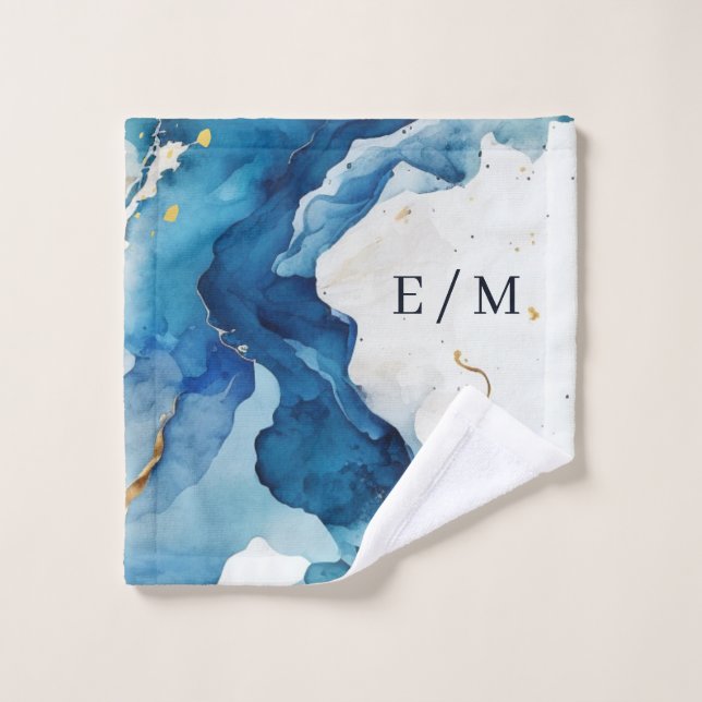 ELEGANT WHITE NAVY BLUE SEA BATH TOWEL SET (Wash Cloth)