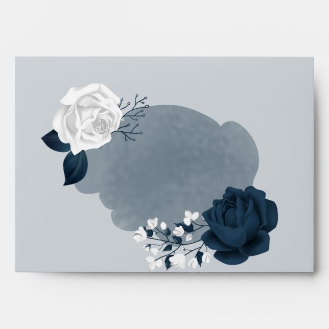 elegant white & navy flowers soft blue wedding  en envelope (Front)