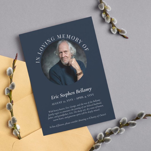 Elegant White Navy In Loving Memory Announcement (Creator Uploaded)