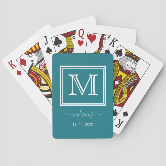 Elegant White Navy Monogram Stylish Script Name Playing Cards (Back)