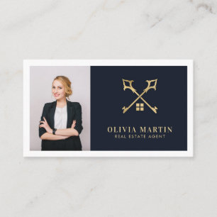 Elegant White & Navy Professional Real Estate Business Card