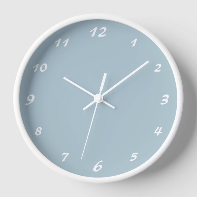 Elegant White Numbers | Classic Pastel Blue Clock (Front)