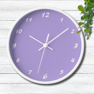 Elegant White Numbers Classic Pastel Purple Clock