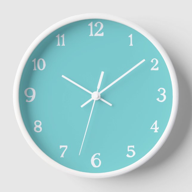 Elegant White Numbers | Classic Pastel Teal Clock (Front)