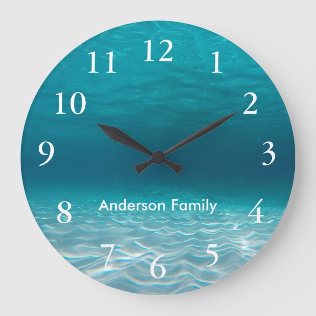 Elegant White Numbers Underwater Photo Personised Large Clock (Front)