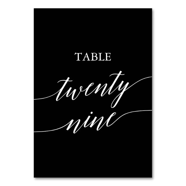 Elegant White on Black Calligraphy Table 29 Number (Front)