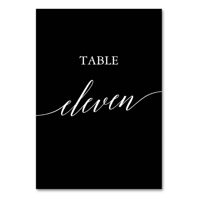 Elegant White on Black Calligraphy Table Eleven Table Number (Front)