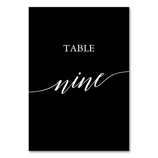 Elegant White on Black Calligraphy Table Nine Number (Front)