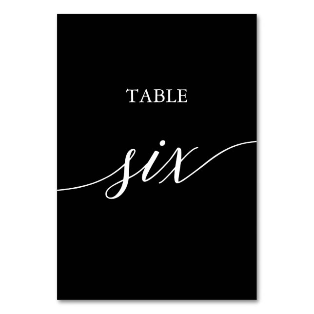 Elegant White on Black Calligraphy Table Six Number (Front)