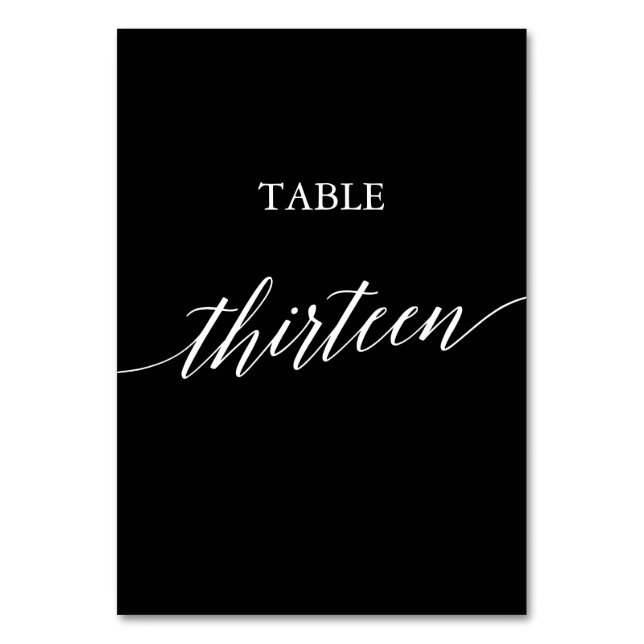 Elegant White on Black Calligraphy Table Thirteen Number (Front)
