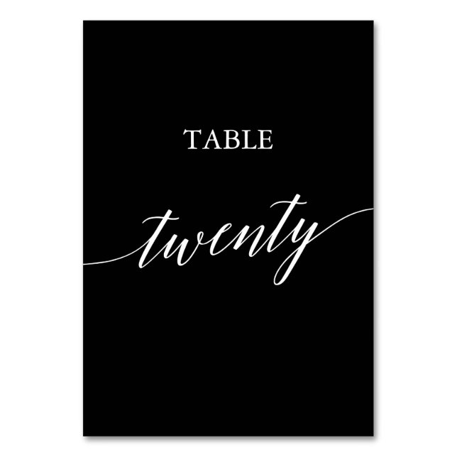 Elegant White on Black Calligraphy Table Twenty Table Number (Front)