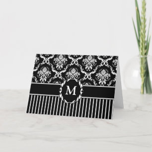 Elegant White on Black Damask Card