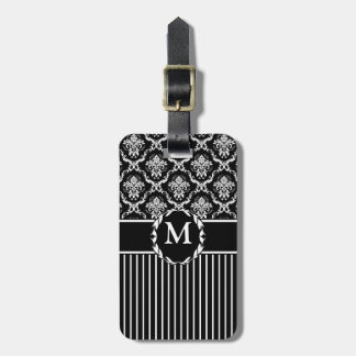 Elegant White on Black Damask Luggage Tag
