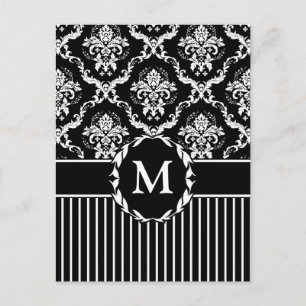 Elegant White on Black Damask Postcard