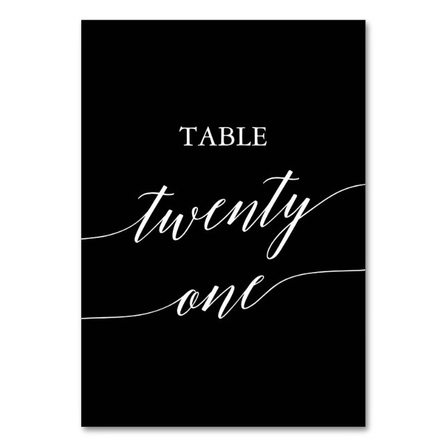 Elegant White on Black Table Twenty One Table Number (Front)