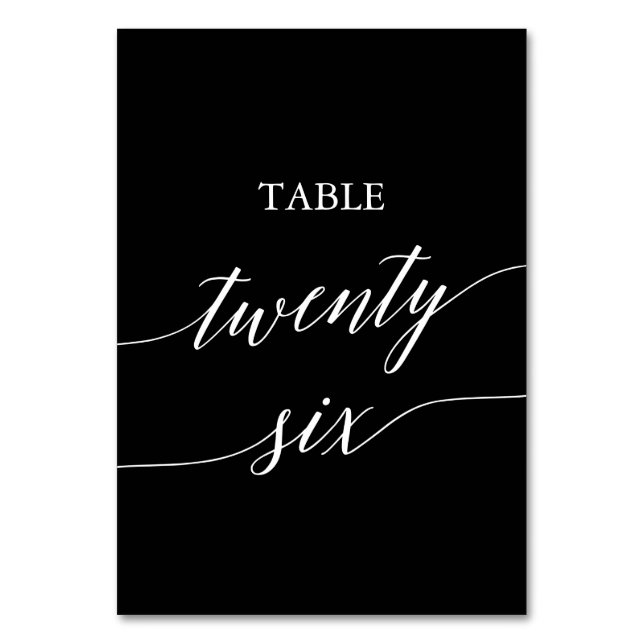 Elegant White on Black Table Twenty Six Number (Front)