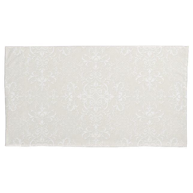 Elegant White on Pale Beige Damask Style Pattern Pillowcase (Front-Left)