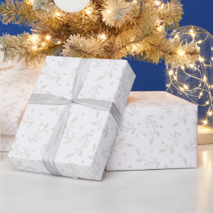 Elegant white on white holly wrapping paper
